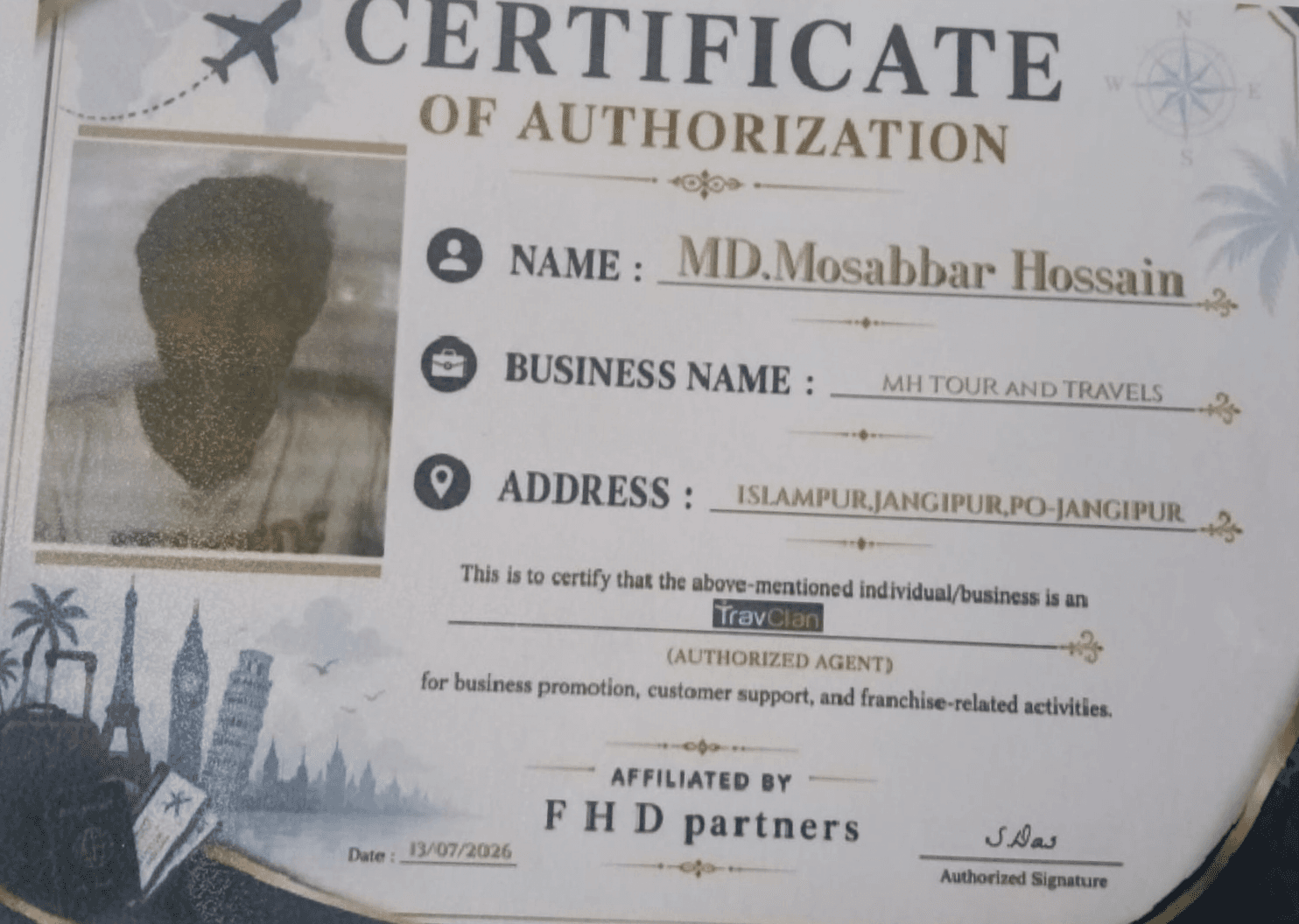 Authorised TravClan Partner Certificate
